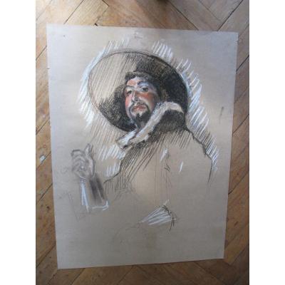 HOMME AU CHAPEAU A PLUMES Dessin