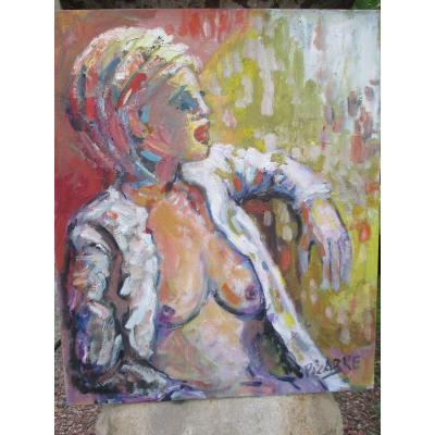 PIZARRE   (  1940 -  2020  )   "  FEMME  ORIENTALE  AUX  SEINS  NUS  "    HST