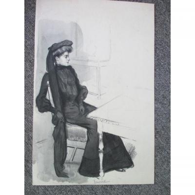 Jeanniot Pierre-georges (1948-1934) Drawing "seated Woman"