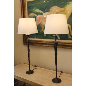 Pair Lamps, Maison Porta Romana, Giacometti Style