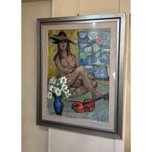 Painting, Woman With Hat, Bigoni