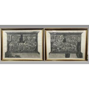 Piranesi 2 Engravings "frontals Of The Base Of Trajan's Column" S. XVIII