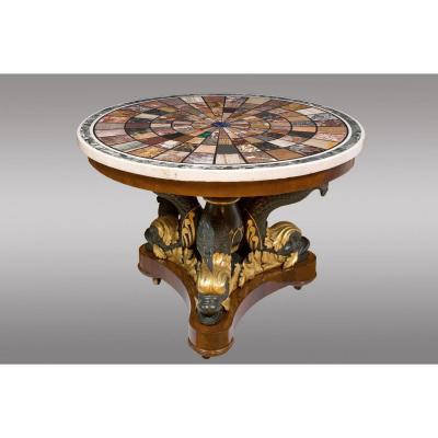Beautiful Middle Table. Marbre Signed In 1827 By The Roman Workshop Fratelli Blasi