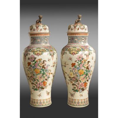 Pair Of Large Porcelain Tibor. Late 19th Century