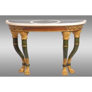 Pair Of Sicilian Consoles Made Of Gilded And Stuccoed Wood. Nineteenth Century.