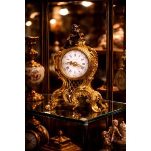 Miniature Clock In Gilt Bronze Signed Autray