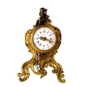 Miniature Clock In Gilt Bronze Signed Autray