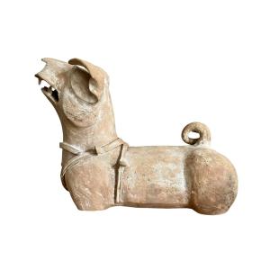 Reclining Guard Dog In Terracotta, China - Han Dynasty (208 Bc - 220 Ad)