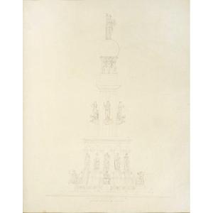 Project For A "great Fountain Of The Universe". Indian Ink On Thin Paper.