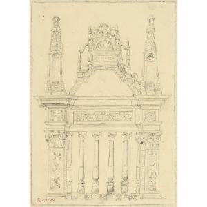 Achille Devéria, Drawing Of A Fragment Of Religious Architecture In Vendôme.