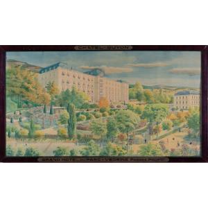 Large Framed Watercolor By Anatole Guy-otin: Grand Hôtel Du Parc De Chatel-guyon C 1920