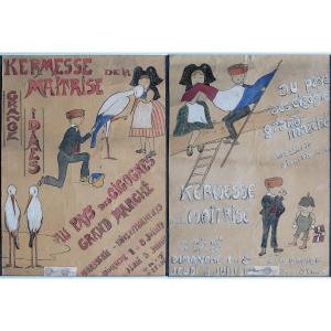 Alsace 2 Original Posters 1945 Kermesse Le La Maîtrise Pays Des Cigognes
