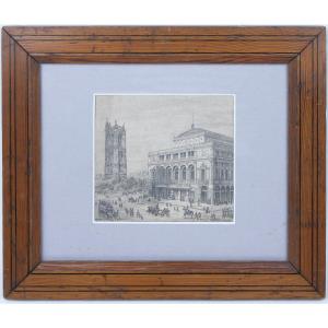 Graphite Drawing Signed C. Gerval, Le Théâtre Lyrique De Paris, Théâtre De La Ville