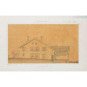 Property Of Mr. Marest In Poisat, Isère 4 Architectural Drawings, 1874 Elevation, Sections, Plans