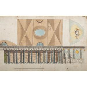 German Architectural Drawing Section Of A Church Or Temple 1804 Signed Fuchs Cöln Cologne