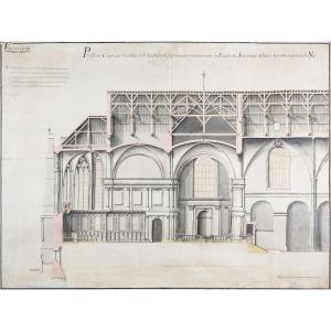 Two Architectural Drawings. Reconstruction Of Verdun Cathedral In 1756 (meuse).