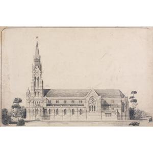 Drawing By Raoul Brandon. Side Elevation Of The Saint-martin Church In Nieppe (north).