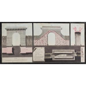 Large 18th Century Drawing. “plans, Sections And Elevation Of The Porte De Sarrebourg” (moselle). 