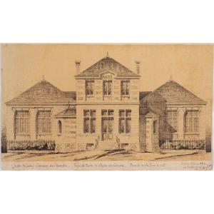 Paul Raffet. Project For A Town Hall And School For The Hermites (indre-et-loire). 19th Century.