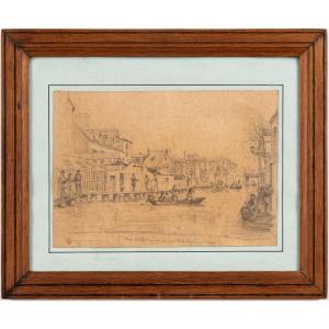 Original Drawing: View Of Rue Villiot In Paris (12th Arrondissement) During The Floods, 1910 Bercy