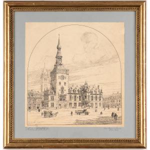 [shoemaker]. Project For The Reconstruction Of The Town Hall Of Bailleul (north). [1920s].