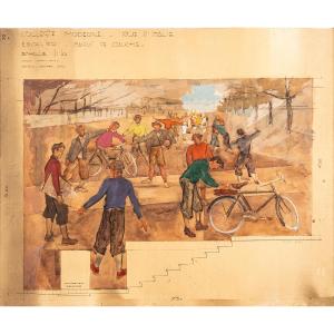 René Guinand [attr. To]. Design For The Decor Of The Collège Moderne In Geneva. 1950. Two Drawings.