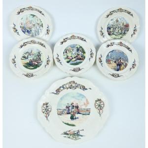 Louis Garin, Dessert Service, "celtique" Collection: 13 Plates And 1 Dish, Earthenware, Brittany