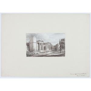 Joseph Nash. Monument To The Bouchée Family At Père Lachaise Cemetery. Original Watercolor. Circa 1830.