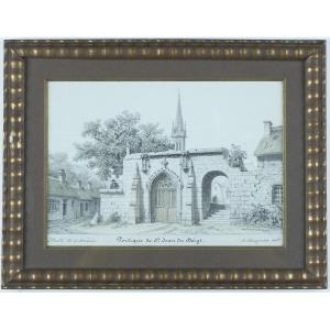 Adolphe Maugendre. Original Drawing: Portico Of Saint-jean-du-doigt (finistère).
