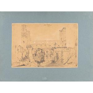 Frédéric Legrip. Original Drawing. View Of Jumièges Abbey (seine-maritime). [19th Century].