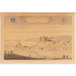 View Of The Castle And Town Of Blainville (seine-maritime), Pen And Watercolor. [19th Century].