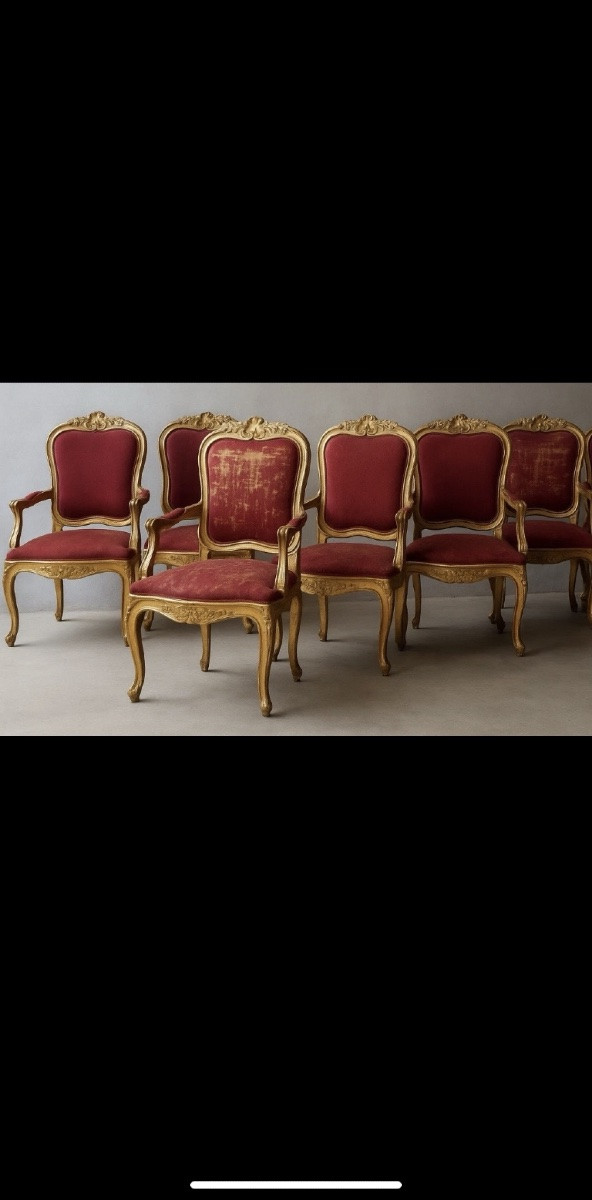  Set Di 6 Poltrone Romane dorate Luigi XV XVIII Secolo Velluto Rosso.-photo-2