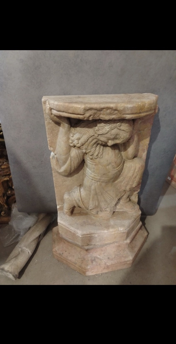 Figura stilofora medievale in marmo siciliano XIII-XIV sec da lesena o pulpito.-photo-4