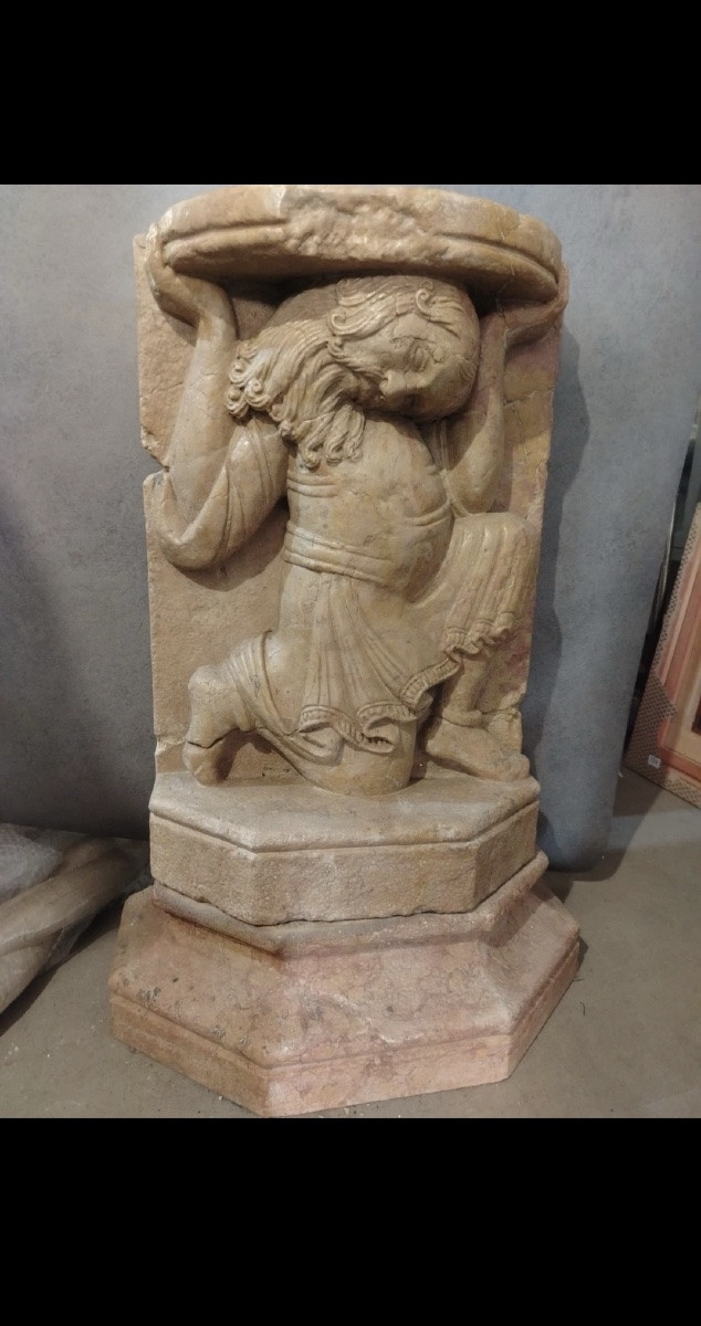 Figura stilofora medievale in marmo siciliano XIII-XIV sec da lesena o pulpito.-photo-2