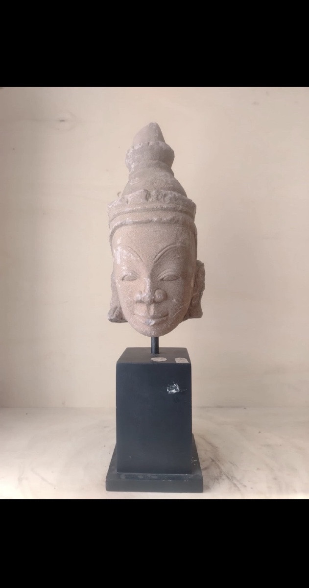 Testa Khmer Divinità Arenaria Rossa Thailandia Del Nord X/XIII Sec Oriental Art.-photo-4