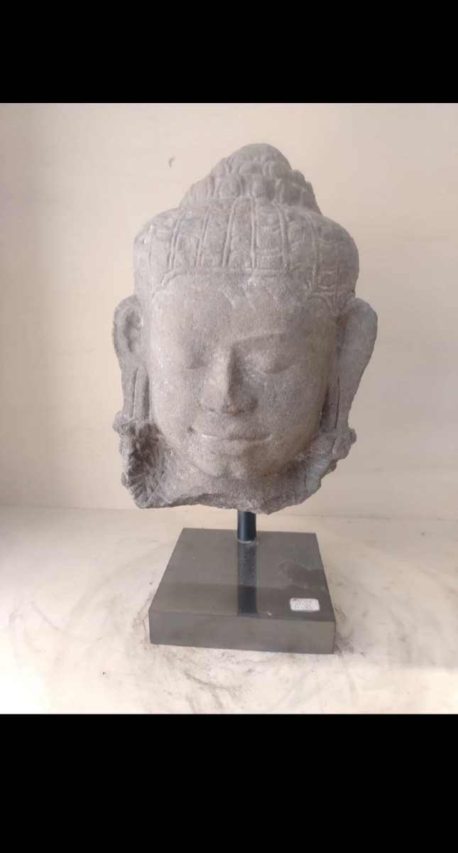 Testa Bodhisattva Khmer arenaria XII XIII sec Cambogia Bayon antica con doc.-photo-2
