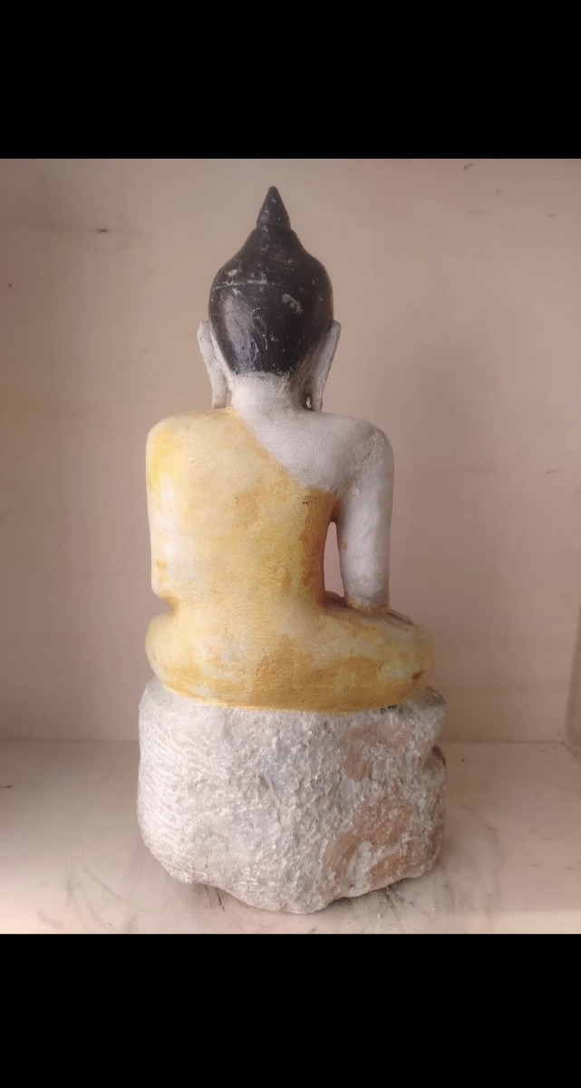 Buddha Indiano XIX Secolo Marmo Bianco Trasparente Gesto Illuminazione Mudra Art.-photo-2