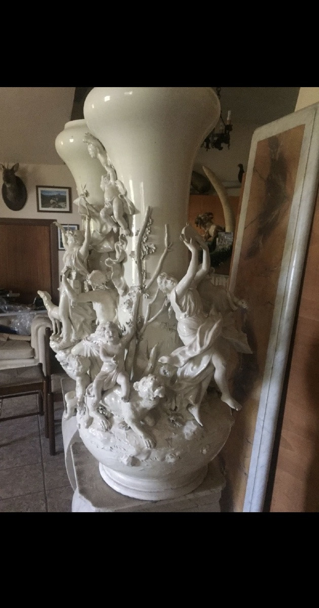 Coppia vasi Capodimonte monumentali in porcellana, Napoli ca. 1880–1900, 100 cm.-photo-4