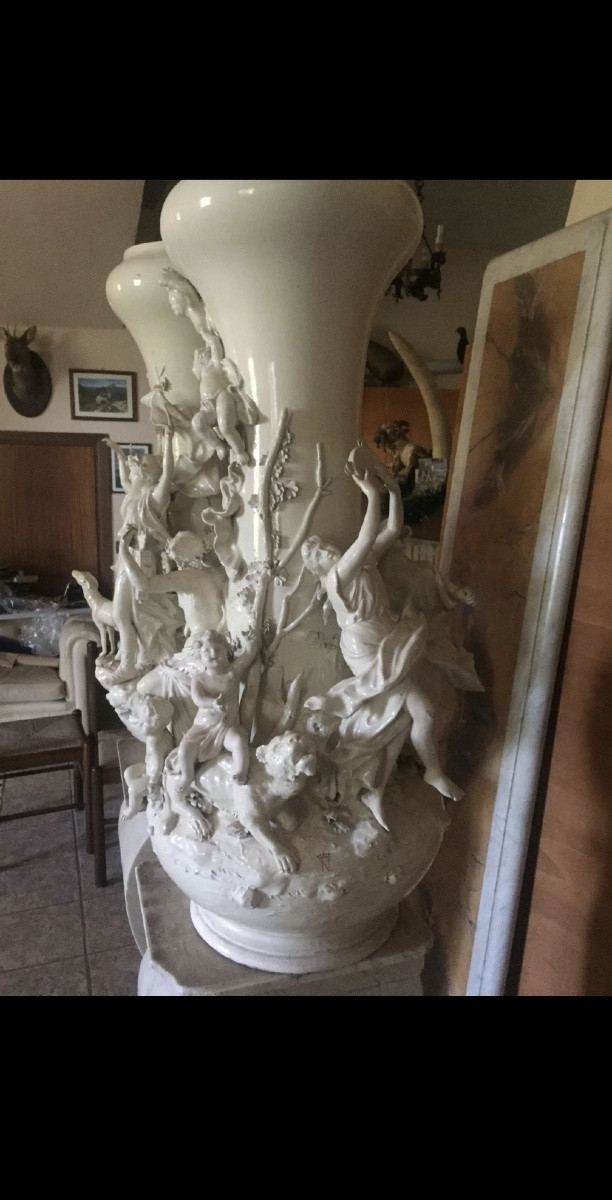 Coppia vasi Capodimonte monumentali in porcellana, Napoli ca. 1880–1900, 100 cm.-photo-2