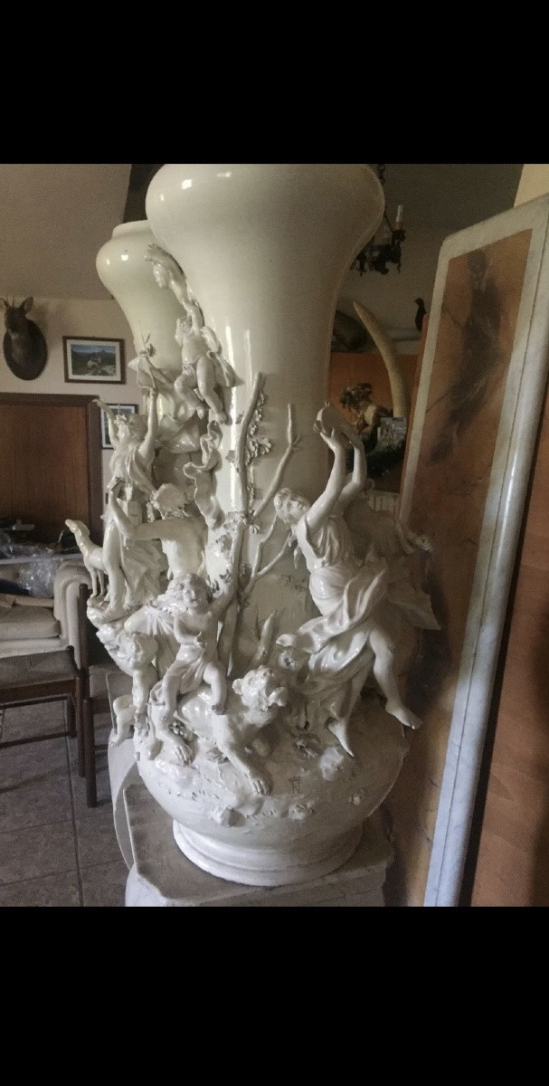 Coppia vasi Capodimonte monumentali in porcellana, Napoli ca. 1880–1900, 100 cm.-photo-3