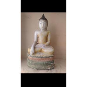 Buddha Indiano XIX Secolo Marmo Bianco Trasparente Gesto Illuminazione Mudra Art.