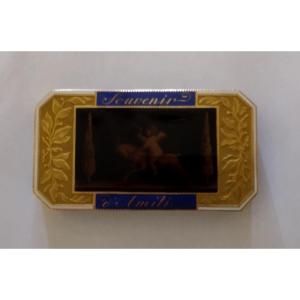 Rara tabacchiera in oro smaltato, Ginevra o Parigi, 1834 – “Souvenir d’Amitié” con miniature mi