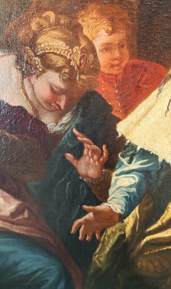 Olio su tela Alessandro e famiglia di Dario: Un Capolavoro del 700 di Gaspare Diziani 1689-1767-photo-3