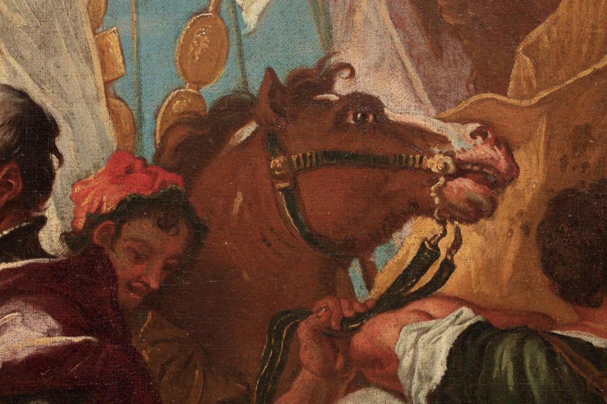 Olio su tela Alessandro e famiglia di Dario: Un Capolavoro del 700 di Gaspare Diziani 1689-1767-photo-5