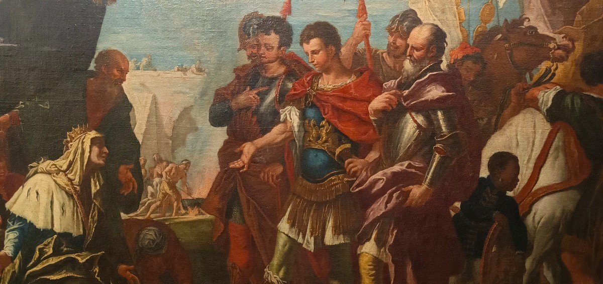 Olio su tela Alessandro e famiglia di Dario: Un Capolavoro del 700 di Gaspare Diziani 1689-1767-photo-6