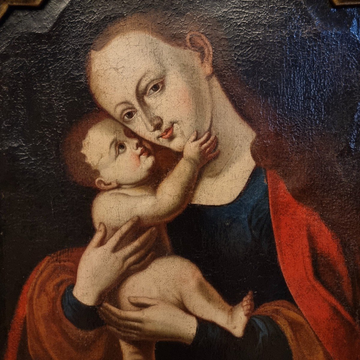 L'emozione: Olio su tela fine 500 Madonna con Bambino scuola fiamminga-photo-2