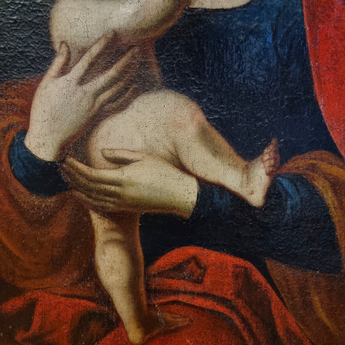 L'emozione: Olio su tela fine 500 Madonna con Bambino scuola fiamminga-photo-3