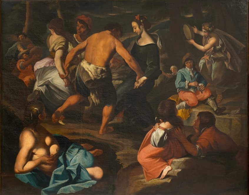Olio su tela fine 600 Scena campestre con musicanti – scuola di Francesco Guarini (1611‑1654)-photo-2