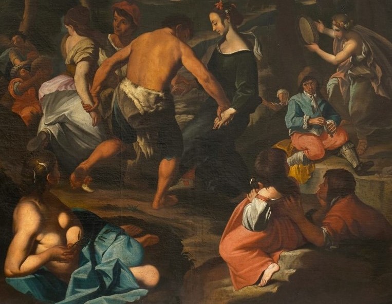 Olio su tela fine 600 Scena campestre con musicanti – scuola di Francesco Guarini (1611‑1654)-photo-3
