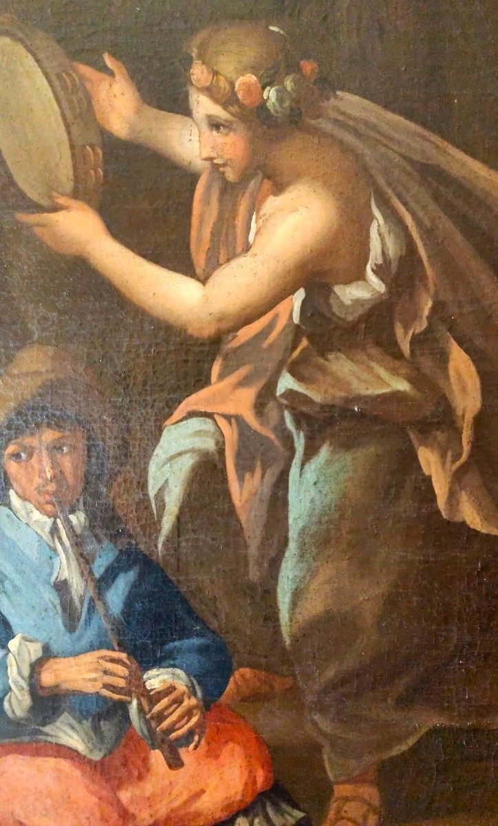 Olio su tela fine 600 Scena campestre con musicanti – scuola di Francesco Guarini (1611‑1654)-photo-1